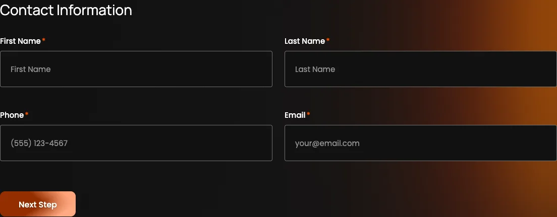 Stratalock's estimate form, step one: first name, last name, phone and email, then a Next Step button