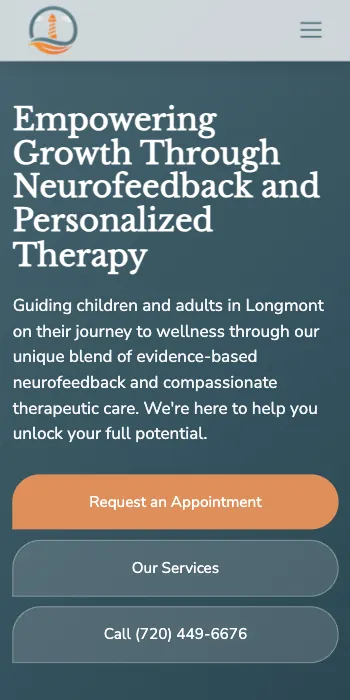 Lighthouse Therapeutics homepage on a phone, with the appointment button first