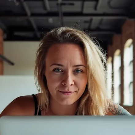 Katie Rutten of Bullfinch, at her laptop