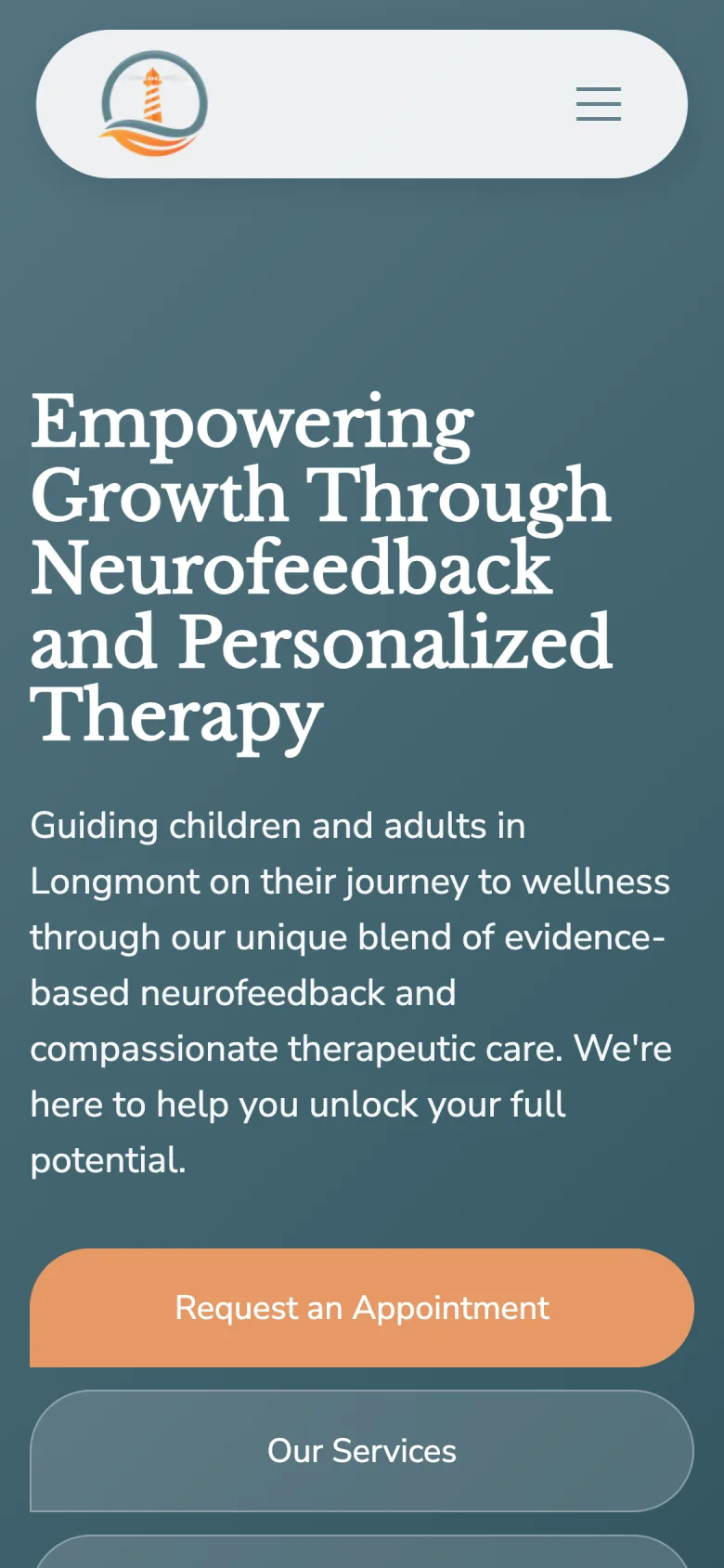 Lighthouse's homepage on a phone: its headline, a short welcome and a Request an Appointment button