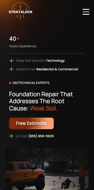 Stratalock foundation repair homepage on a phone